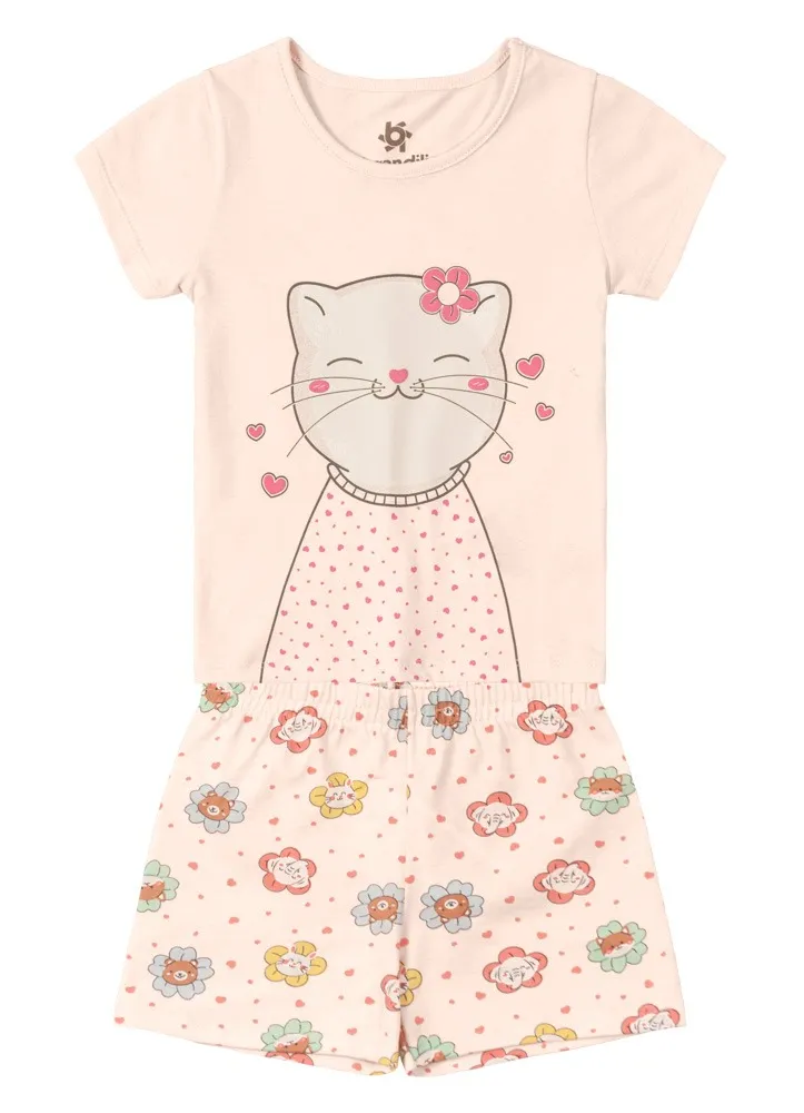 Pijama Gatinho - Brilha no Escuro - Rosa - Verão