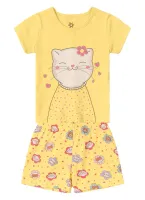 Pijama Gatinho - Brilha no Escuro - Amarelo - Verão