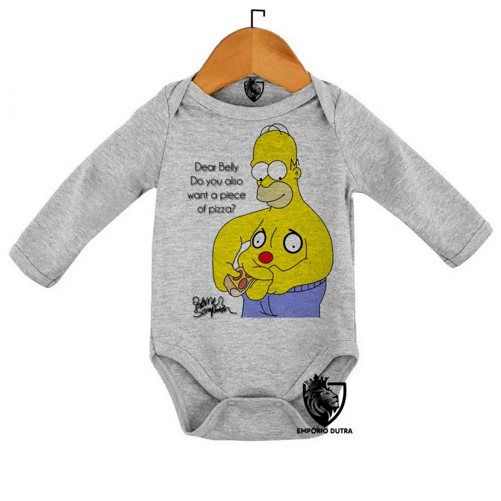 Body Bebê Infantil Homer Simpsons pizza barriga comendo