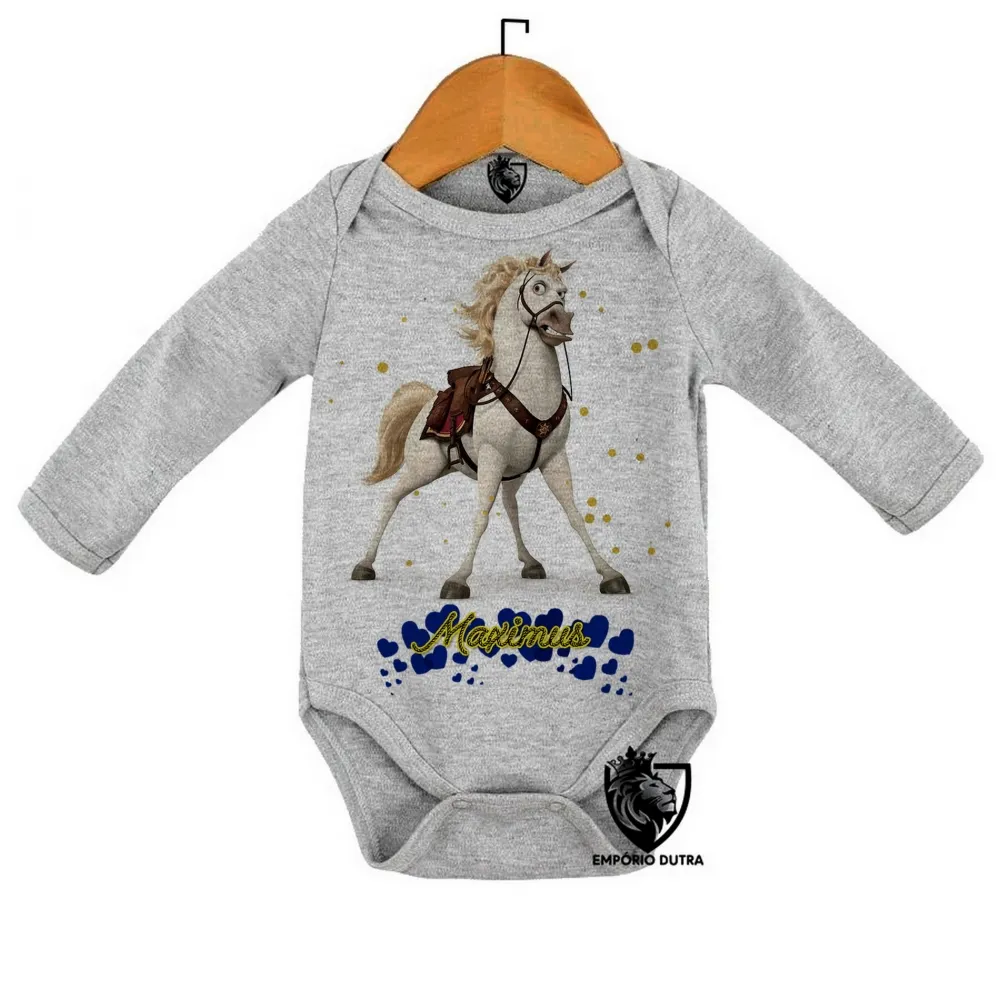 Body Bebê Infantil Maximus corações rapunzel cavalo