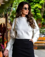 Blusa Tricot Revanche Manga Longa Off White - Foto 3