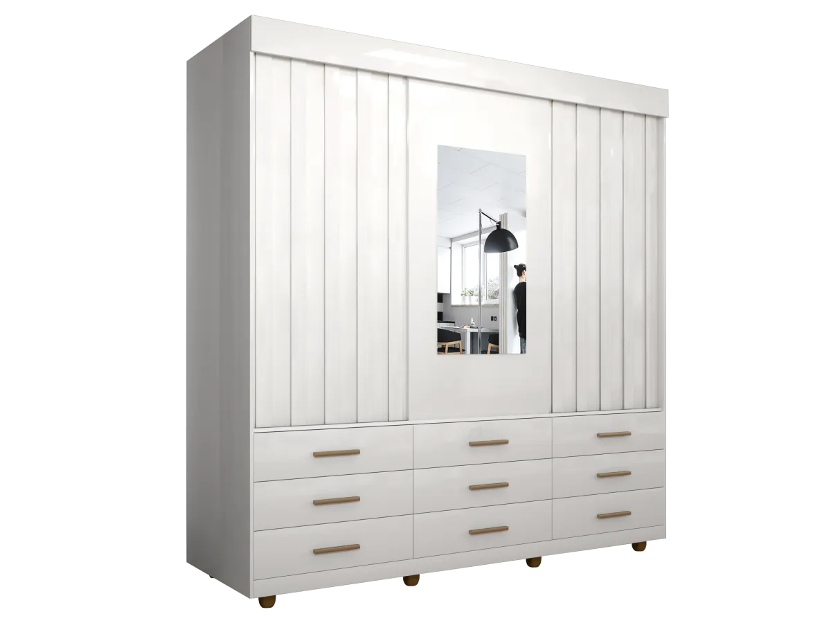 Guarda-Roupa Ubatuba  3 portas Ripadas e 9 Gavetas 2 metros Imagem