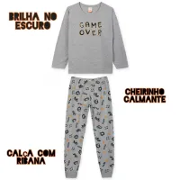 Pijama Video Game - Brilha no Escuro - Cinza - Meia Estação