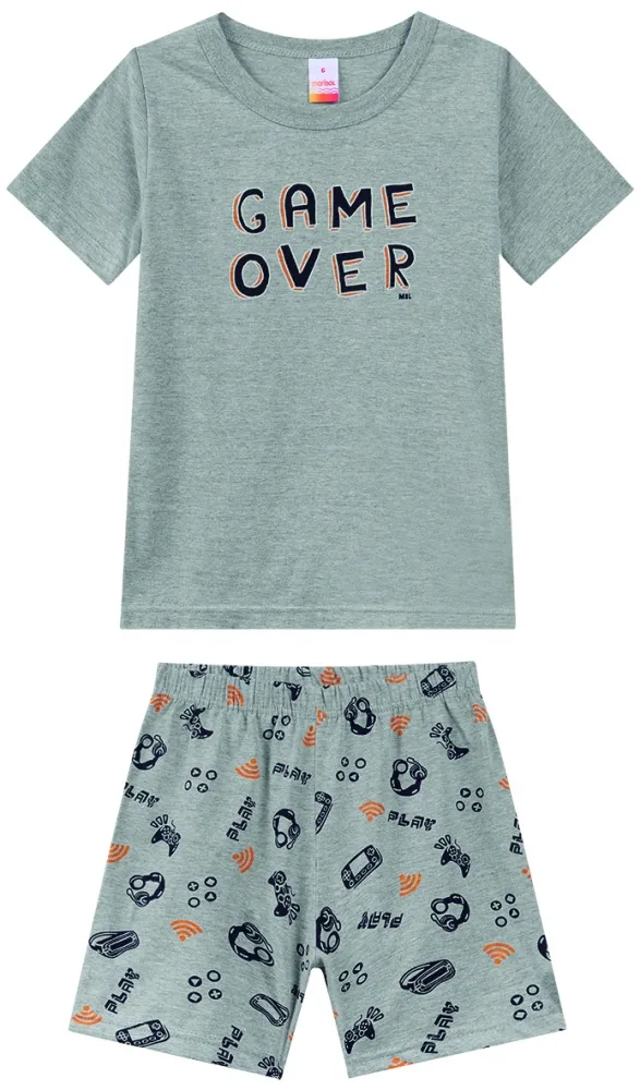 Pijama Video Game - Brilha no Escuro - Cinza - Verão