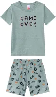 Pijama Video Game - Brilha no Escuro - Cinza - Verão
