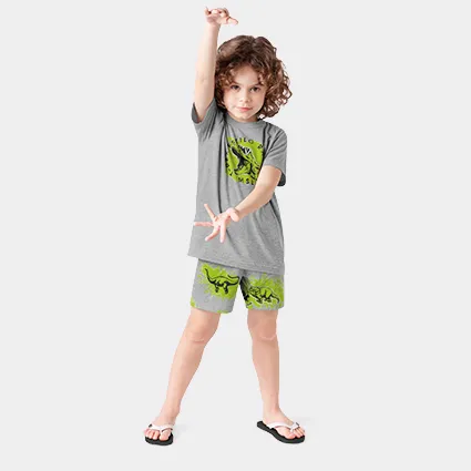 Pijama Dinossauro - Brilha no Escuro - Cinza - Verão Imagem
