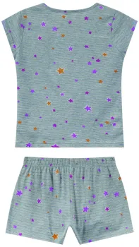 Pijama Estrelinhas - Brilha no Escuro - Cinza - Verão