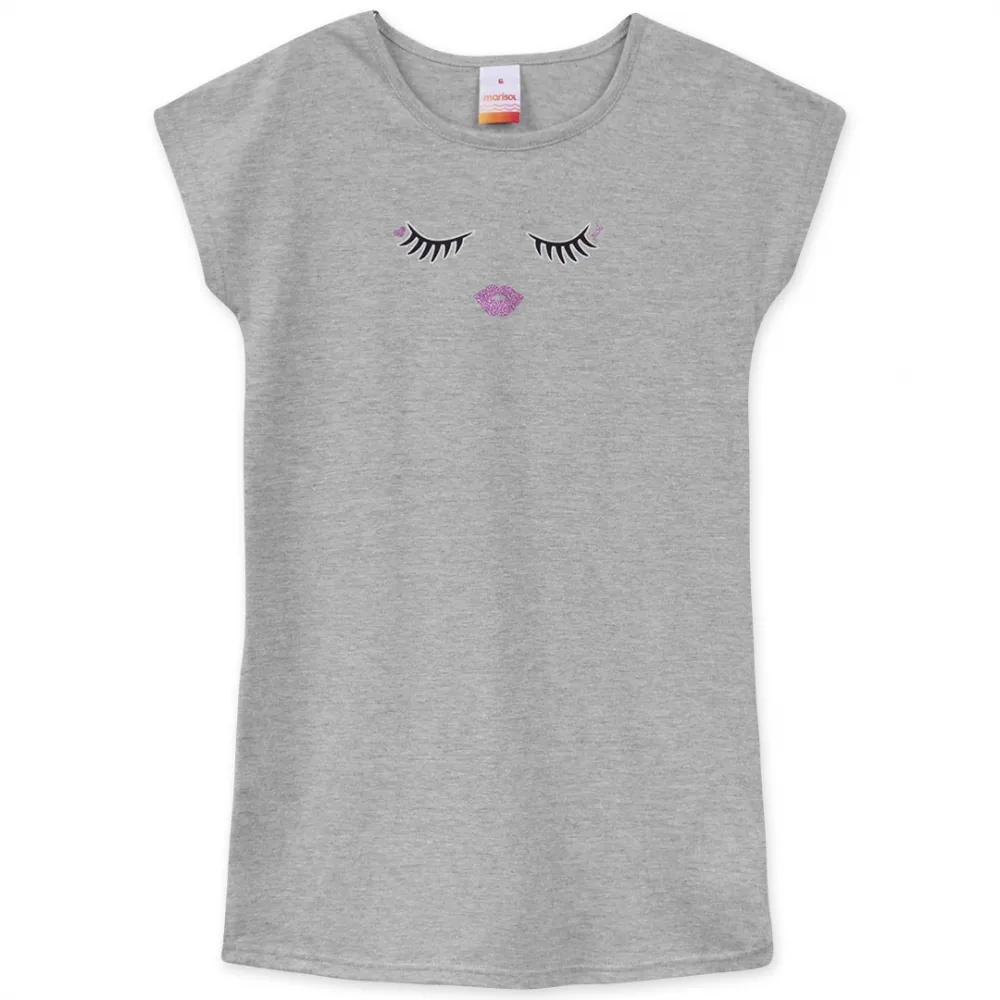 Pijama Camisola Maquiagem - Brilha no Escuro - Cinza - Verão Imagem