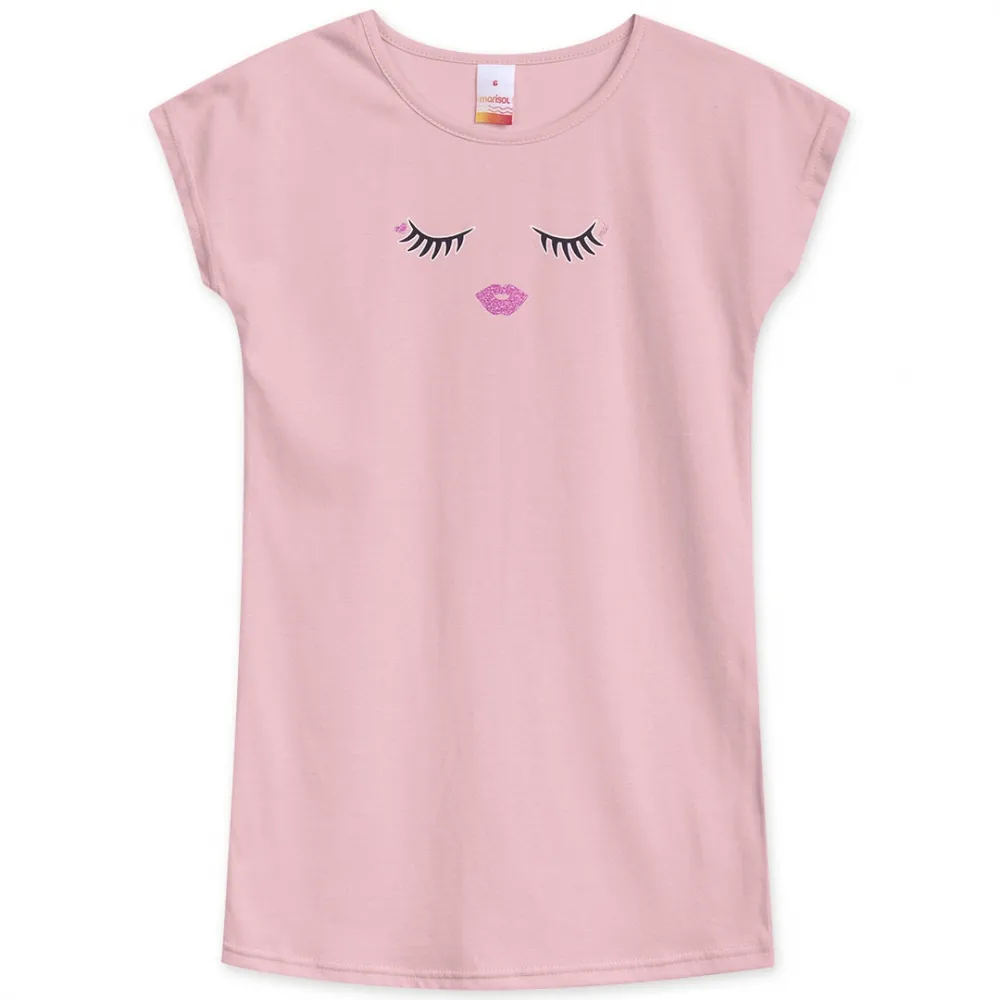Pijama Camisola Maquiagem - Brilha no Escuro - Rosa - Verão