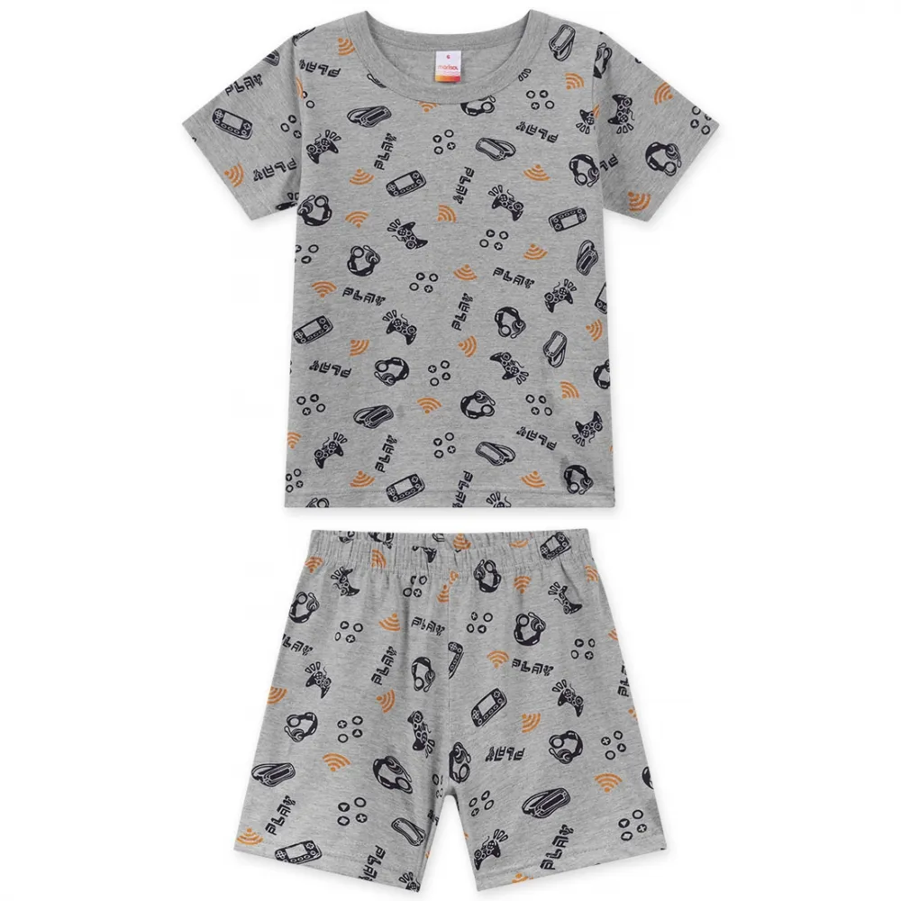 Pijama Video Game - Brilha no Escuro - Cinza - Verão Imagem