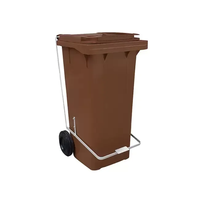 Carro Coletor 120  Litros  Marrom Com Pedal 