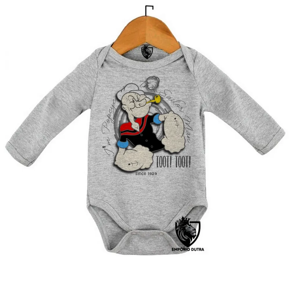 Body Bebê Infantil Popeye sailor marinheiro mar brutus