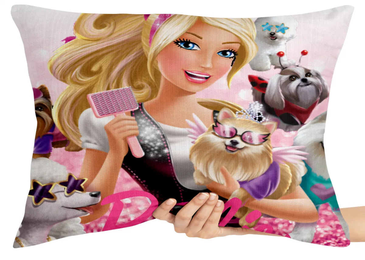 Capa de Almofada ou Travesseiro Barbie cachorros