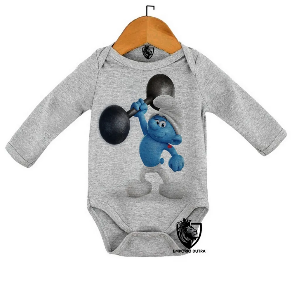 Body Bebê Infantil smurf robusto smurfs musculação forte