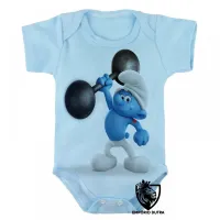 Body Bebê Infantil smurf robusto smurfs musculação forte - Foto 2