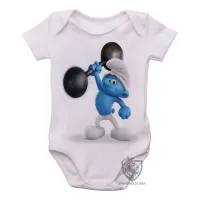 Body Bebê Infantil smurf robusto smurfs musculação forte - Foto 3