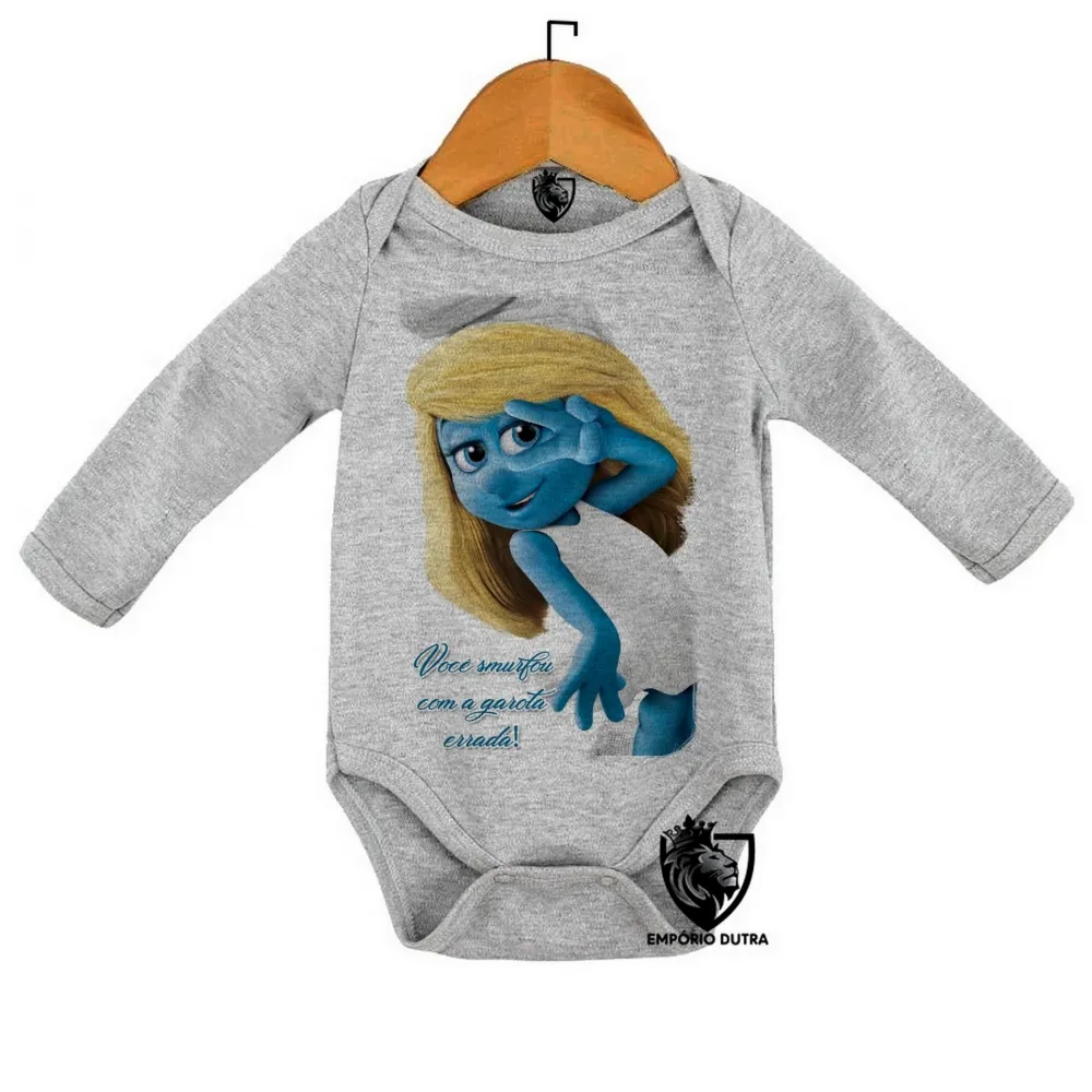 Body Bebê Infantil Smurfette você smurfou smurfs azuis