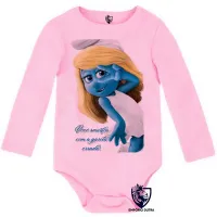 Body Bebê Infantil Smurfette você smurfou smurfs azuis - Foto 4