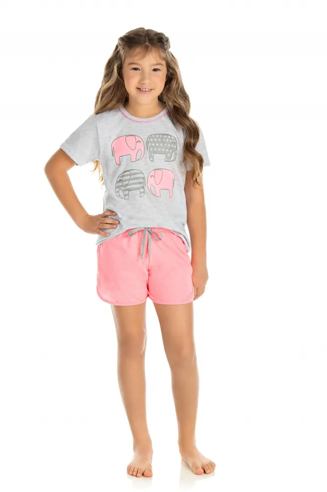 Pijama Elefantinho - Brilha no Escuro - Cinza - Verão