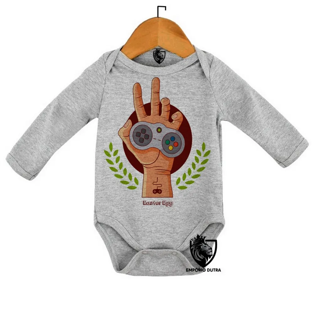 Body Bebê Infantil Easter egg controle mão game nerd Imagem