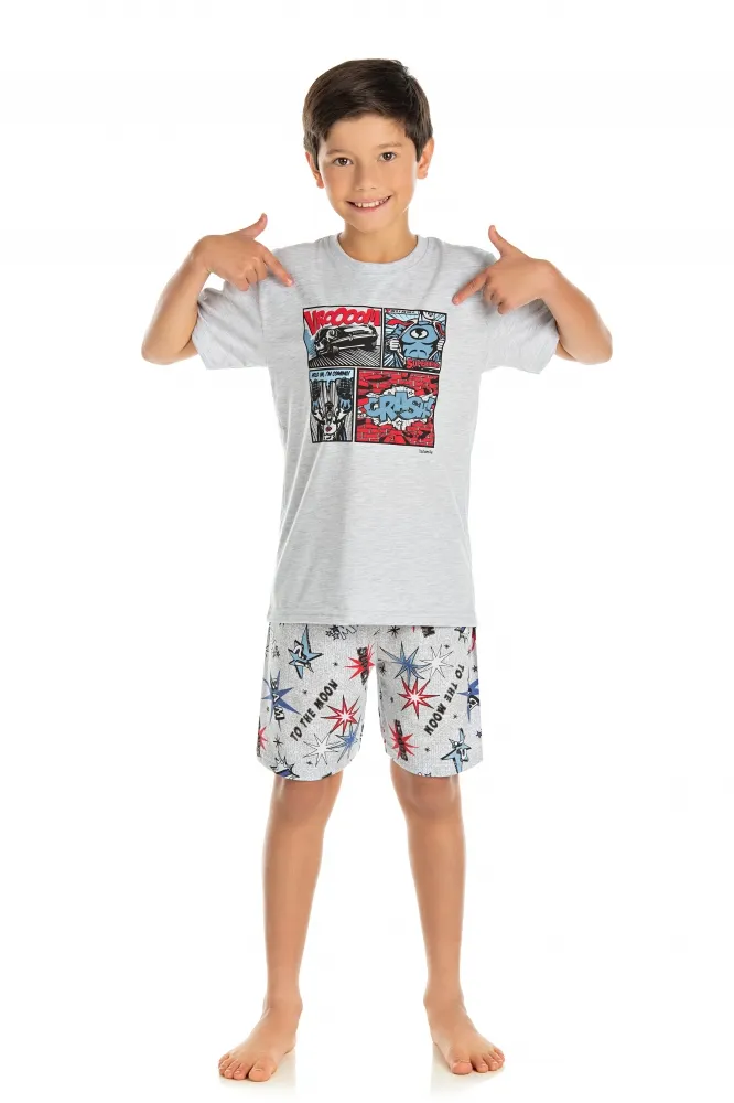 Pijama Quadrinhos - Brilha no Escuro - Cinza - Verão