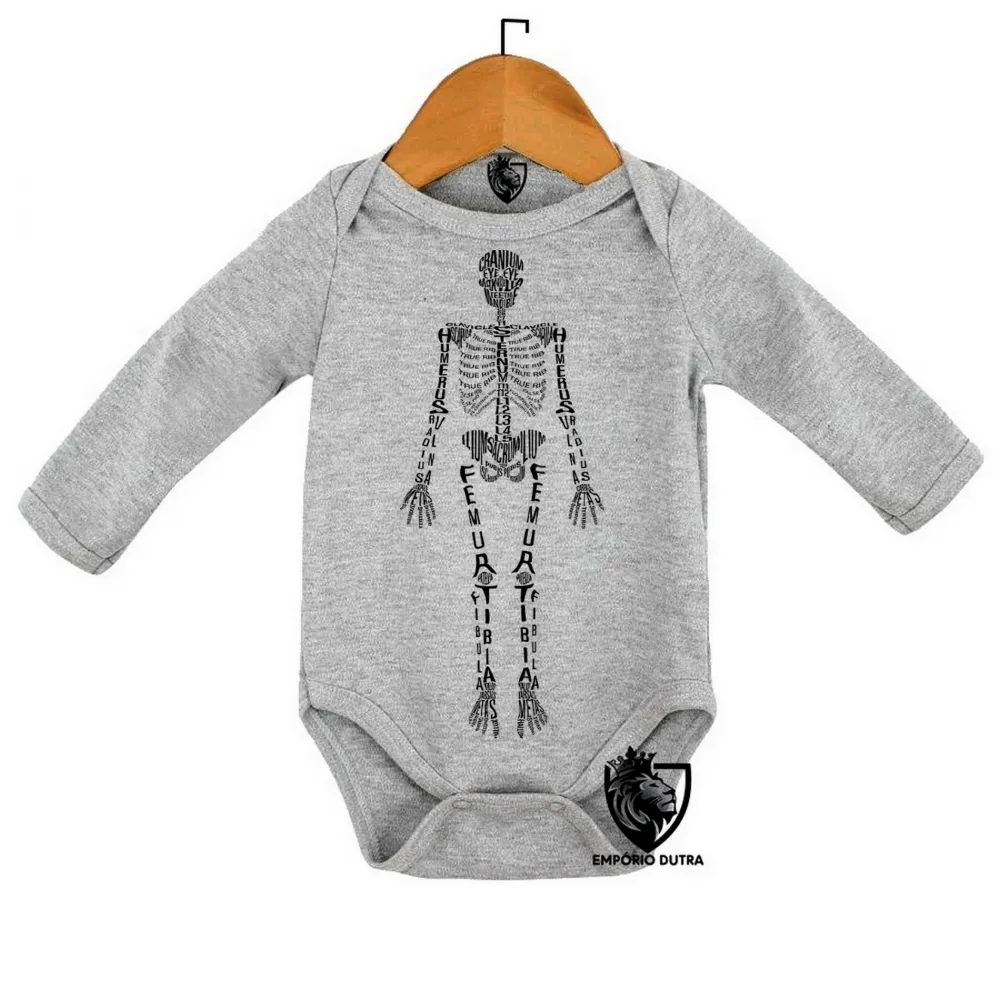 Body Bebê Infantil esqueleto humano com nome