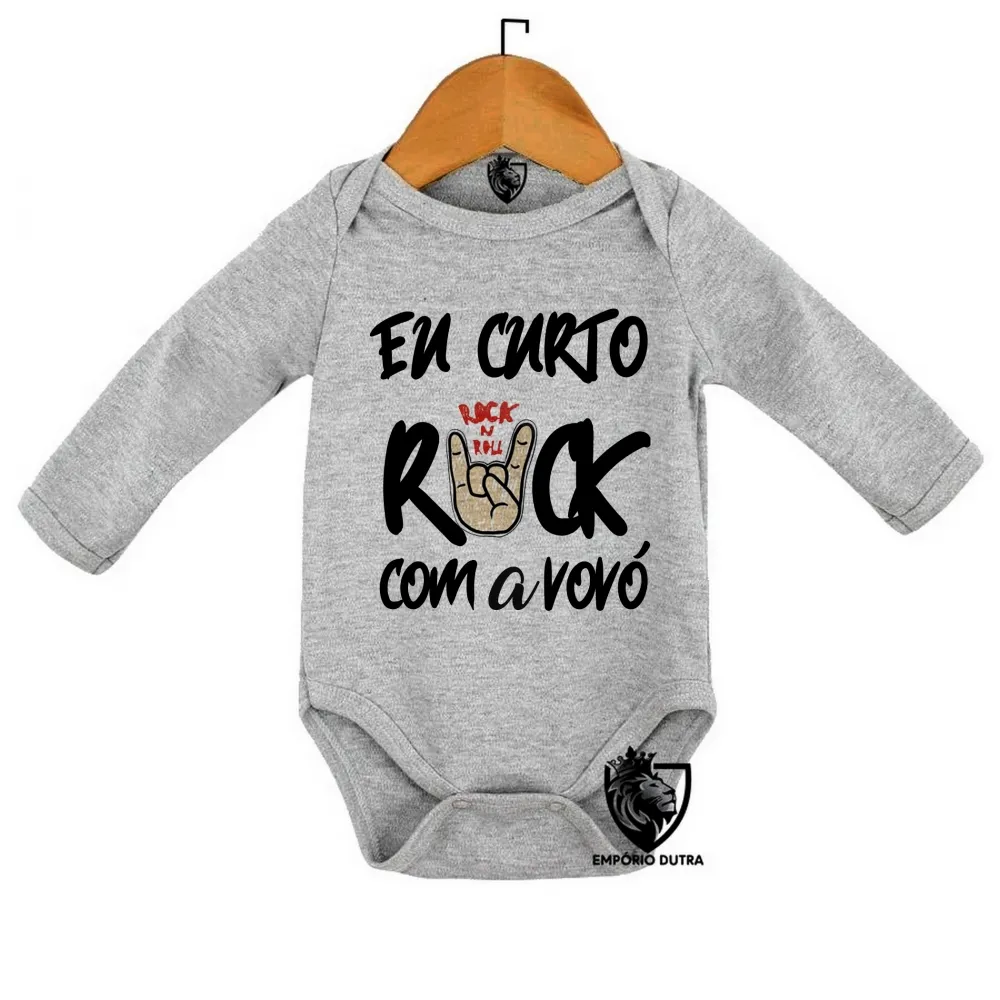 Body Bebê Infantil Eu curto rock com a vovó Imagem