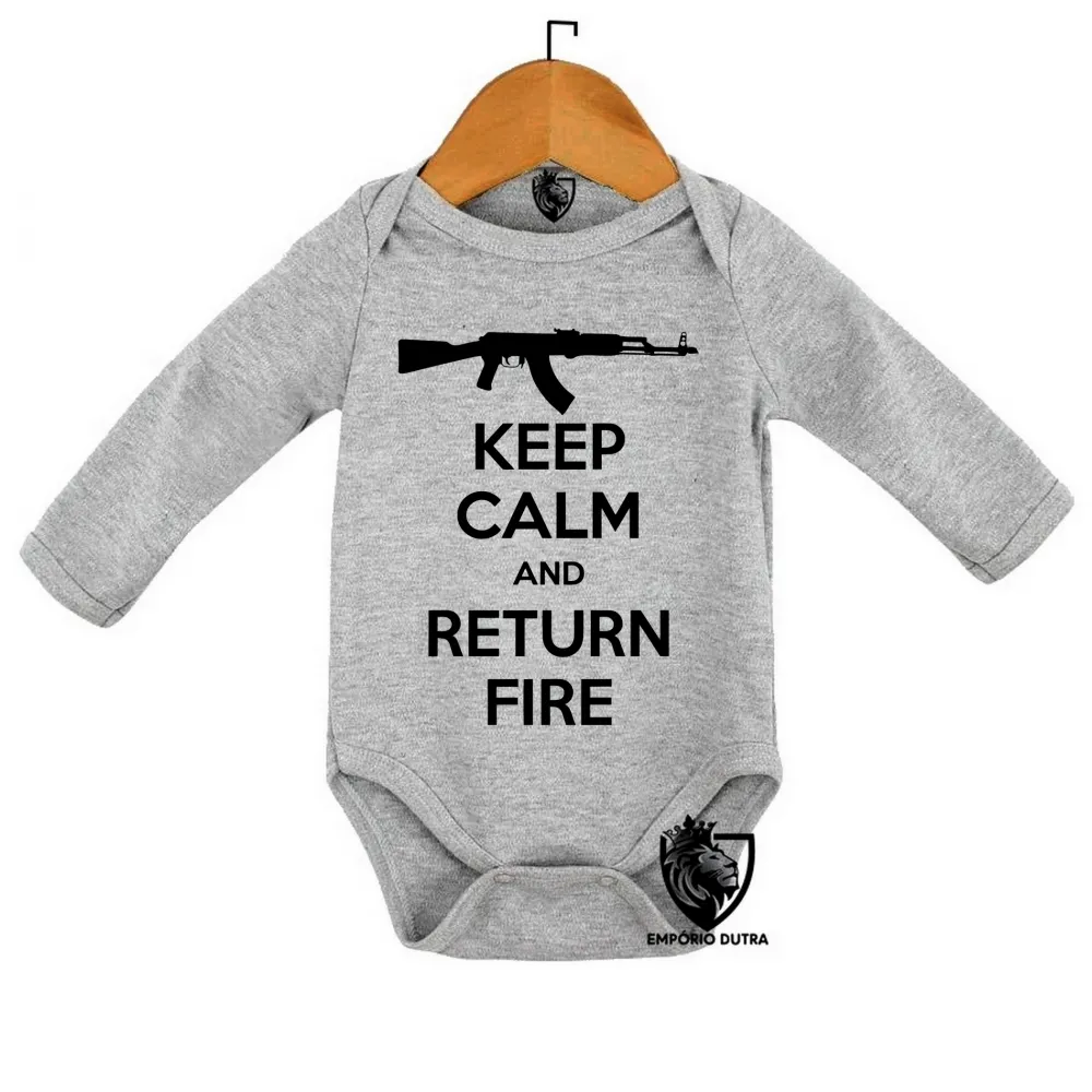 Body Bebê Infantil Fuzil arma pistola ak 47 keep calm Imagem