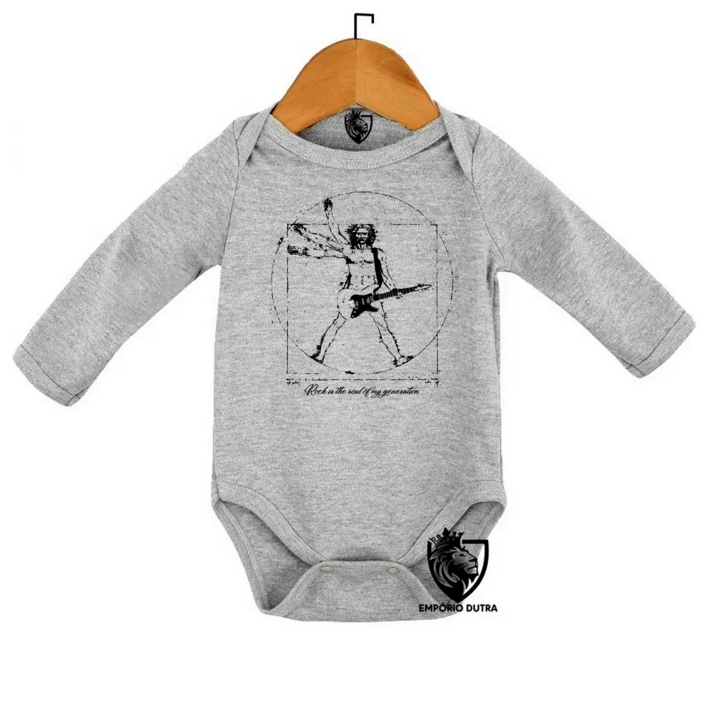 Body Bebê Infantil Homem Vitruviano Leonardo da Vinci Rock Imagem