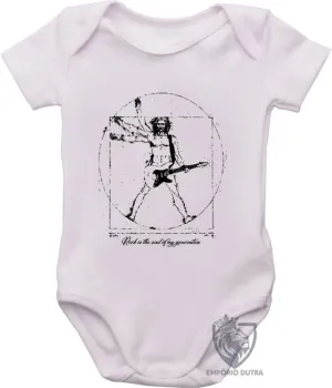 Body Bebê Infantil Homem Vitruviano Leonardo da Vinci Rock - Foto 2