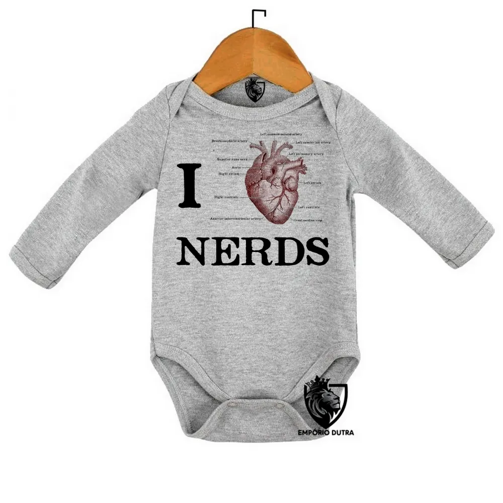 Body Bebê Infantil I love nerds heart coração