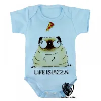 Body Bebê Infantil Life is pizza pug dog cachorro cão - Foto 3