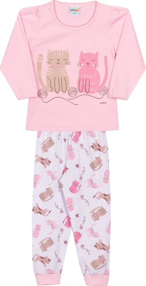 Pijama Gatinho - Brilha no Escuro - Mãe e Filha - Rosa - Meia Estação - Tamanho Adulto