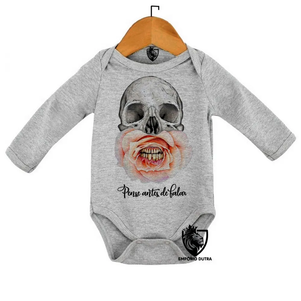 Body Bebê Infantil Pense antes de falar Caveira