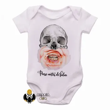 Body Bebê Infantil Pense antes de falar Caveira - Foto 2