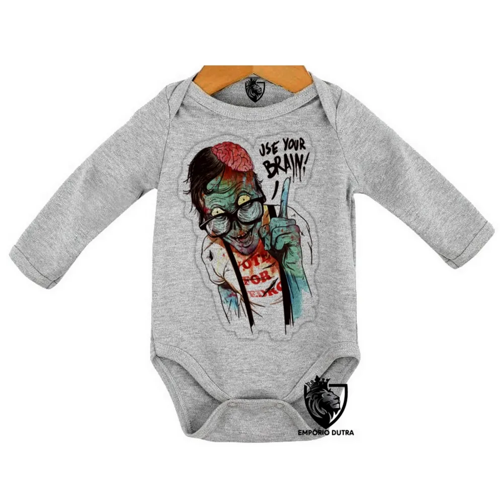 Body Bebê Infantil Zombie use your brain cerebro caveira
