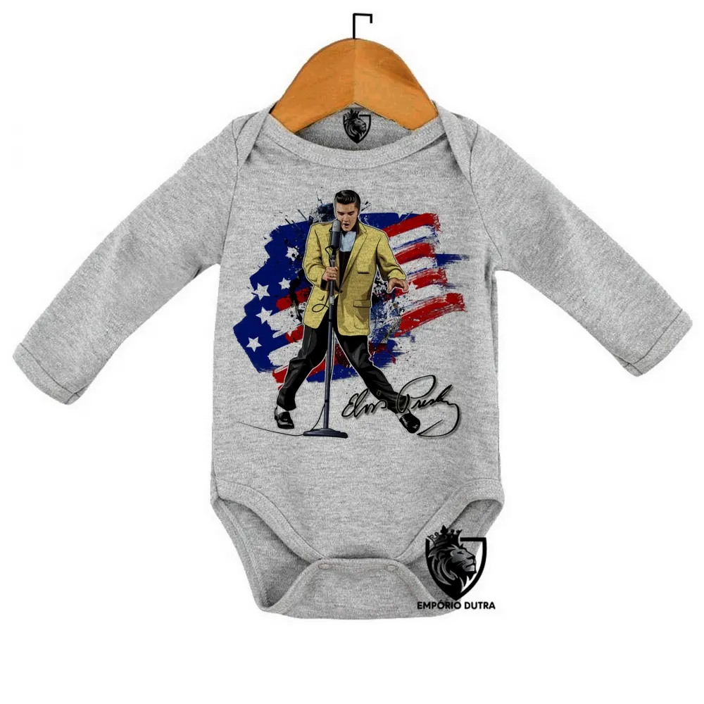 Body Bebê Infantil Elvis Presley bandeira EUA musica rock Imagem