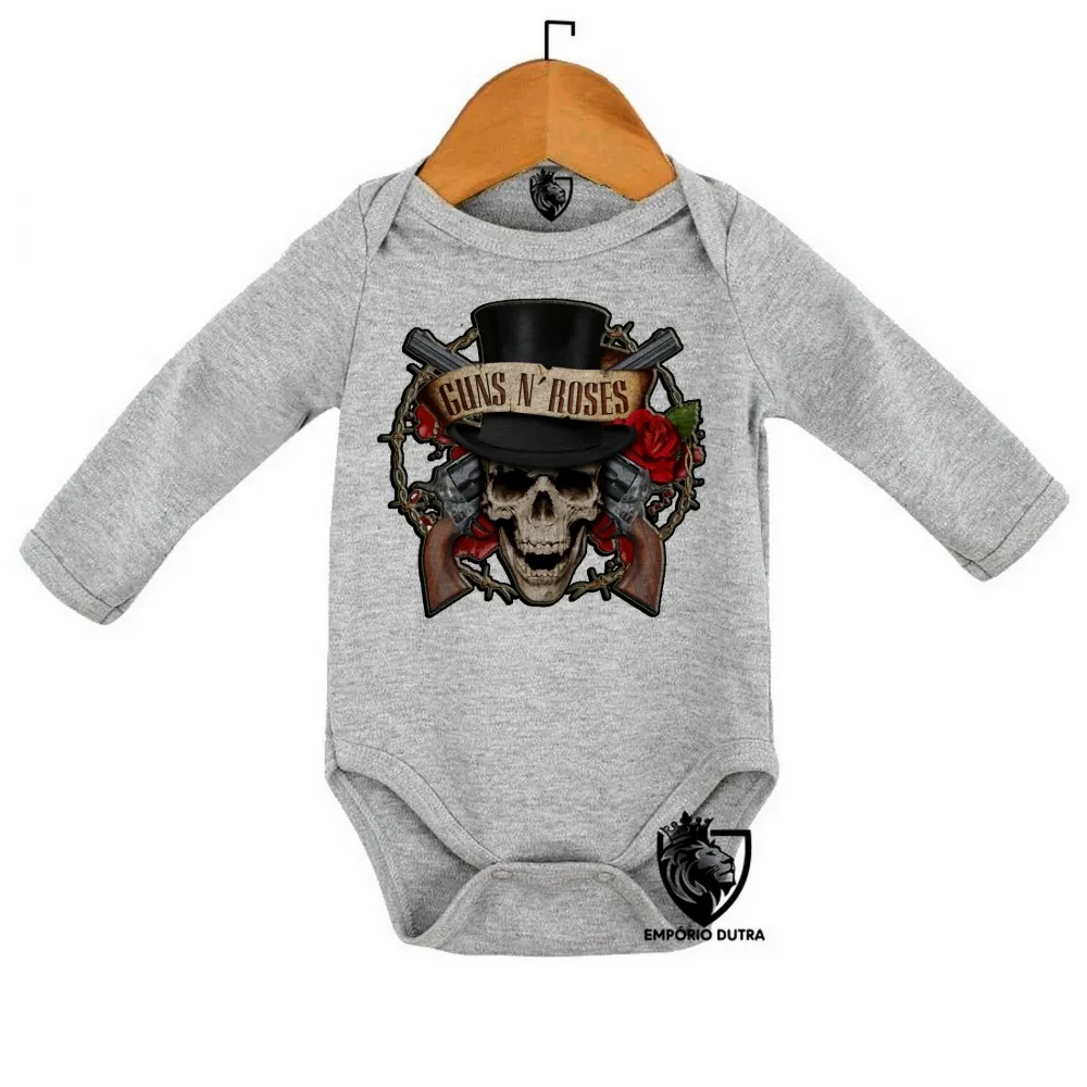 Body Bebê Infantil guns in roses caveira rock in roll Imagem