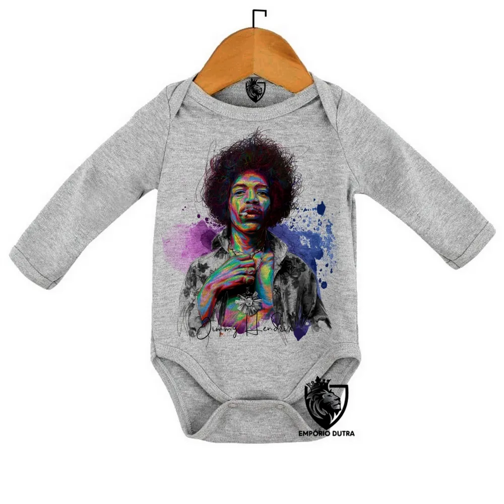 Body Bebê Infantil Jimmy Hendrix colorido rock guitarra Imagem