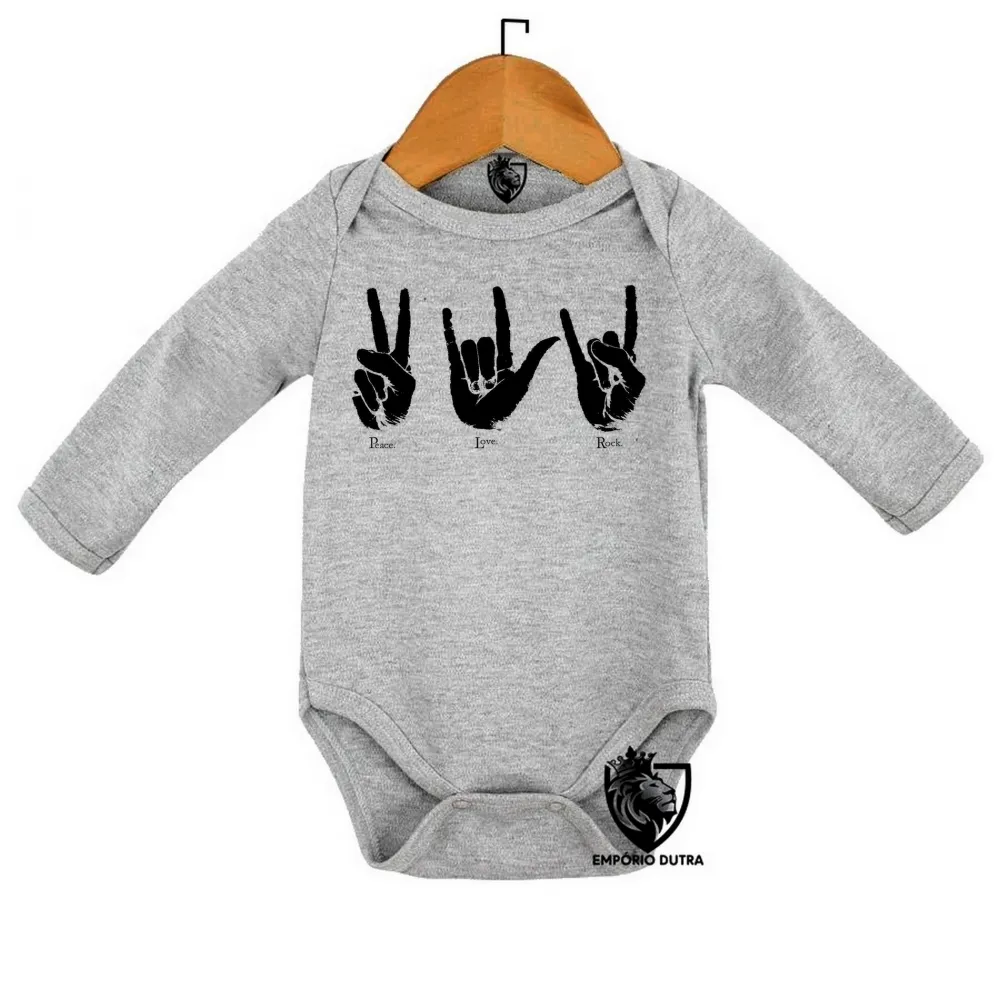 Body Bebê Infantil Paz love rock Libras Linguagem sinais Imagem