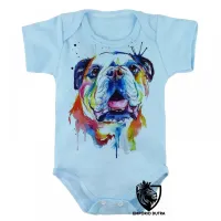Body Bebê Infantil cachorro bulldog Buldogue colorido - Foto 3
