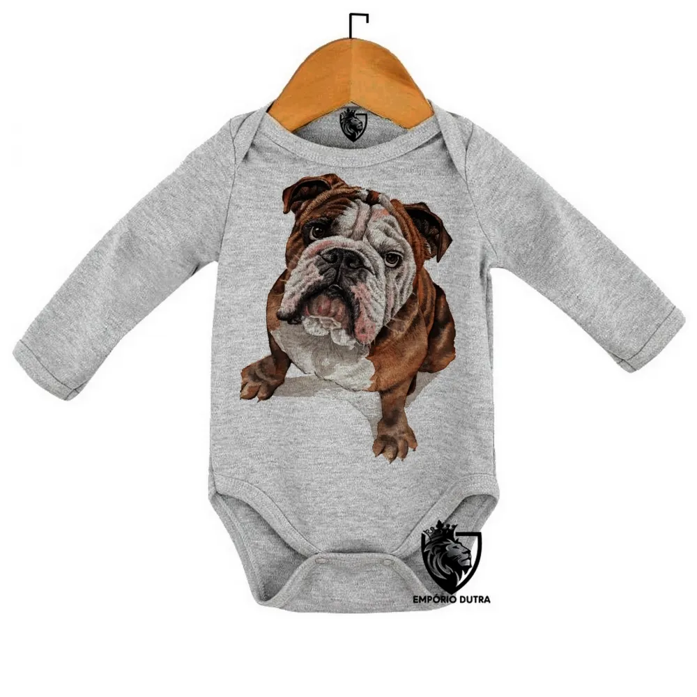 Body Bebê Infantil cachorro bulldog Buldogue raça canina