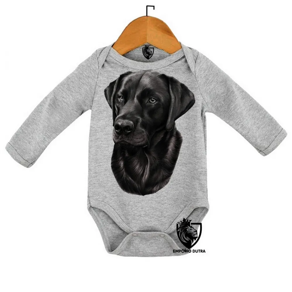 Body Bebê Infantil cachorro cão dog labrador preto raça Imagem