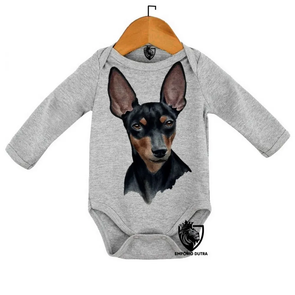 Body Bebê Infantil cachorro cão dog pinscher preto marrom