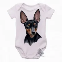 Body Bebê Infantil cachorro cão dog pinscher preto marrom - Foto 2