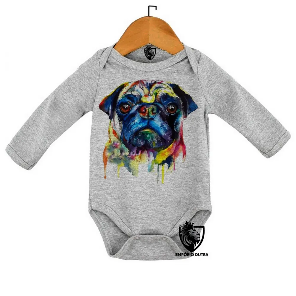 Body Bebê Infantil cachorro cão dog pug colorido pintura color Imagem