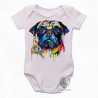 Body Bebê Infantil cachorro cão dog pug colorido pintura color - Foto 2