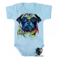 Body Bebê Infantil cachorro cão dog pug colorido pintura color - Foto 3