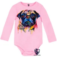 Body Bebê Infantil cachorro cão dog pug colorido pintura color - Foto 4