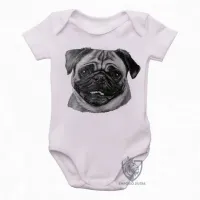 Body Bebê Infantil cachorro cão dog pug preto e branco - Foto 2